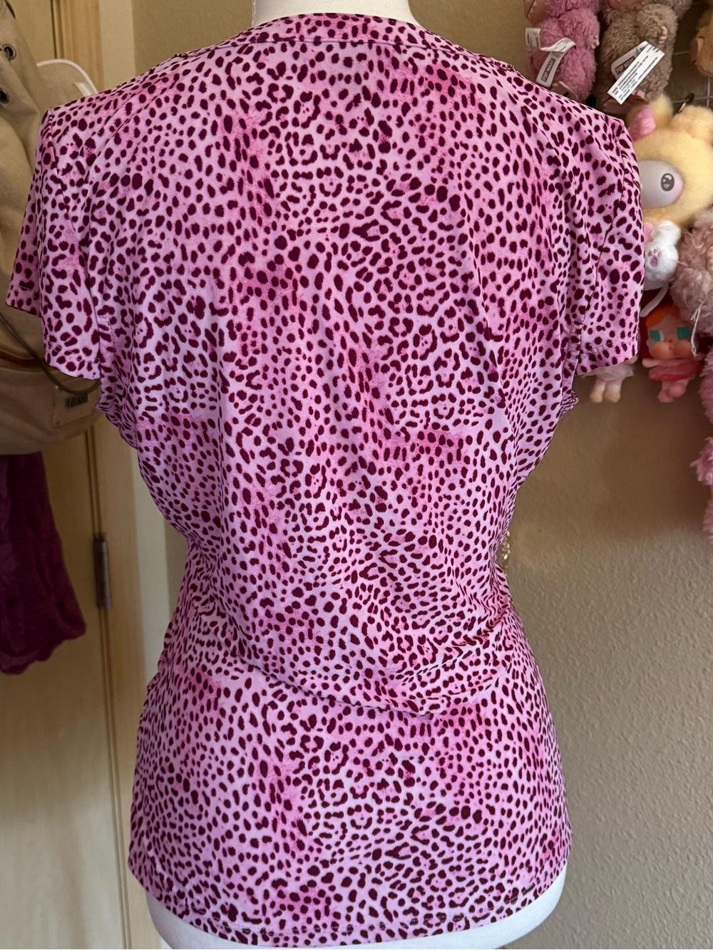 INC International Concepts Pink Leopard Lace-Up Short Sleeve Top - Picture 4 of 6
